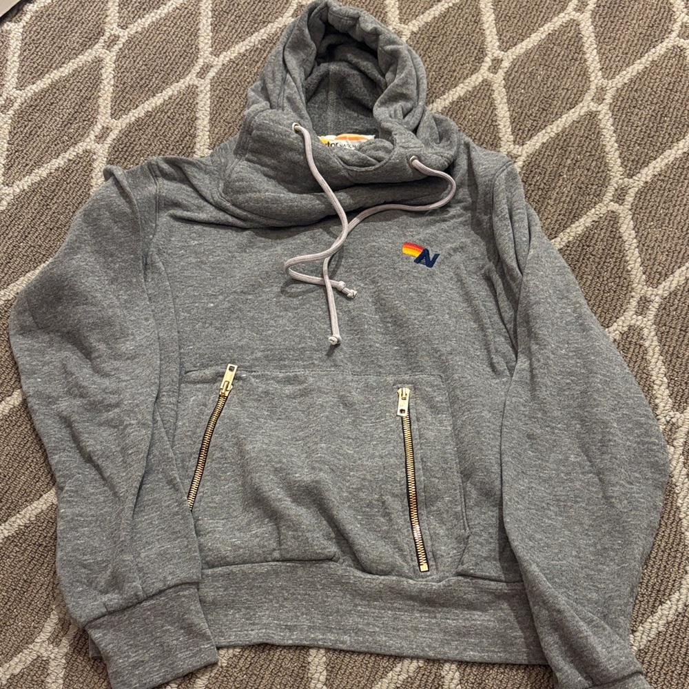 Aviator Nation Gray Hoodie with Rainbow Logo